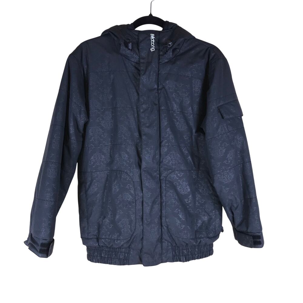 Billabong Windbreaker Jacket Men’s Large Black Floral Hooded Waterproof Outdoor